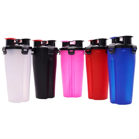 Tragbare Haustier Wasser- Und Futterflasche Doppelkammer Auslaufsicherer Hund Outdoor Reise Wasserspender PP Material Für Hunde Katzen