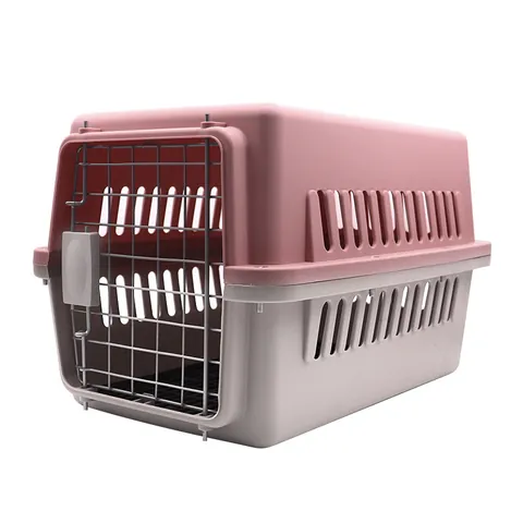 Caja de Transporte Portátil para Mascotas Perros y Gatos Jaula de Viaje de Plástico Transpirable con Puerta de Metal