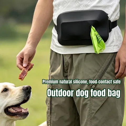 Sac de Gâteries Portable en Silicone pour Chien Pochette de Taille d'Entraînement en Plein Air Avec Ceinture Réglable et Distributeur