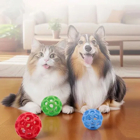TPR Hollow Interactive Pet Toy Ball With Built-in Bell Durable Chewing Grinding Ball For Small Medium Dogs Play Exercise