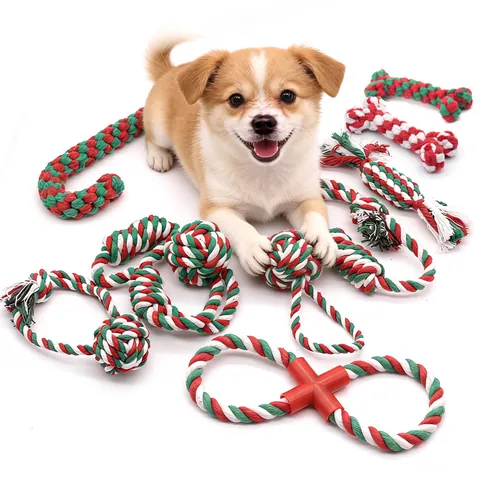 Weihnachten Haustier Hund Seil Spielzeug Set Baumwolle Geflochten Backenzahn Zahnreinigung Kauen Interaktives Spielzeug Für Hunde