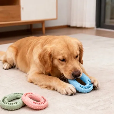 Langlebiges TPR Gummi Hundespielzeug Ovaler Molarenring mit Zahnreinigungstextur Interaktives Haustierspielzeug Gegen Langeweile Kleine Hunde