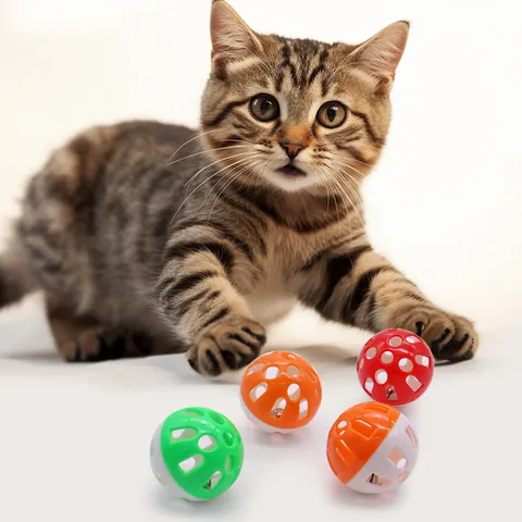 Interactive Cat Toy Balls with Bell Plastic Hollow Pet Play Balls for Indoor Kittens Chase Jingle Ball Random Multi-Color