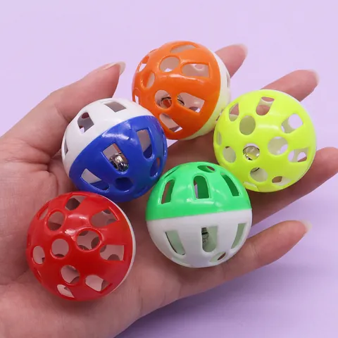 Interactive Cat Toy Balls with Bell Plastic Hollow Pet Play Balls for Indoor Kittens Chase Jingle Ball Random Multi-Color
