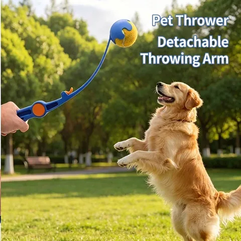 Lanceur de Balles pour Chien Lance-Balle de Tennis pour Animaux de Compagnie Jouet Interactif d'Entraînement en Plein Air Bleu PP