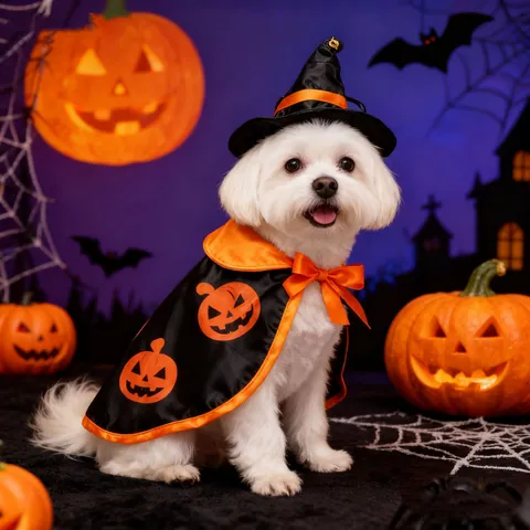 Haustier Halloween Kostüm Set Für Kleine Mittlere Hunde Katzen Kürbis Druck Umhang Zauberer Hut Mit Glocke Party Kleidung