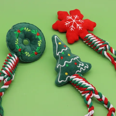 Weihnachten Hund Quietschend Spielzeug Baumwollseil Gewebt Welpen Kauspielzeug Zur Zahnreinigung Festliches Haustier Interaktives Knotenspielzeug