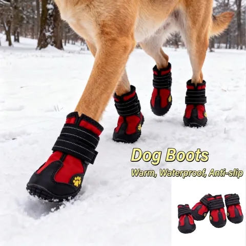Zapatos Impermeables Antideslizantes para Perros Grandes Gamuza Reflectantes Botas de Invierno Cálidas para Mascotas Set