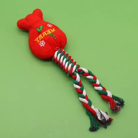 Weihnachten Hund Quietschend Spielzeug Baumwollseil Gewebt Welpen Kauspielzeug Zur Zahnreinigung Festliches Haustier Interaktives Knotenspielzeug