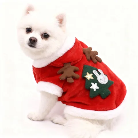 Christmas Pet Costume Reindeer Antler Hoodie Santa Print Bib for Small Dogs Cats Festive Puppy Apparel Holiday Outfit