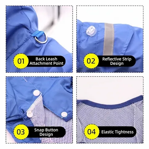 Impermeable Chubasquero para Perro Mascota Cuatro Patas Reflectante Poncho con Capucha para Perros Pequeños Medianos Ropa Exterior