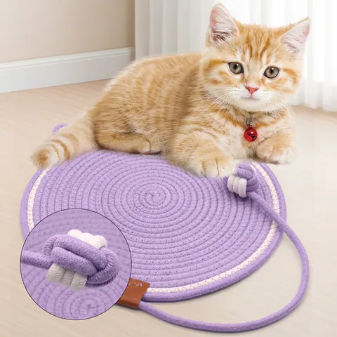 Rascador Integrado de Cuerda de Cáñamo Lavable Forma de Cabeza de Gato Lindo Alfombrilla de Sisal Duradera para Afilar Uñas Cama para Mascotas