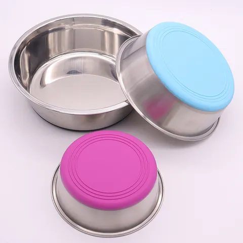 Cuenco para Mascotas de Acero Inoxidable Gran Capacidad Comedero Antideslizante Perro Gato Base Silicona Antivuelco