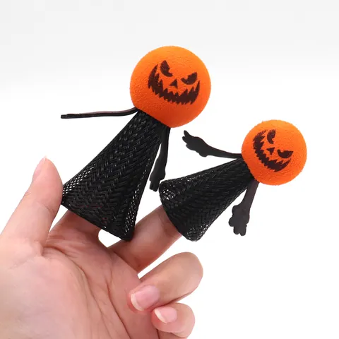 Halloween Katzen Spielzeug Springendes Kürbiskopf Elf Interaktives Haustier Fingerpuppe Spielzeug Für Kätzchen EVA Netz Feder Spielzeug Für Party