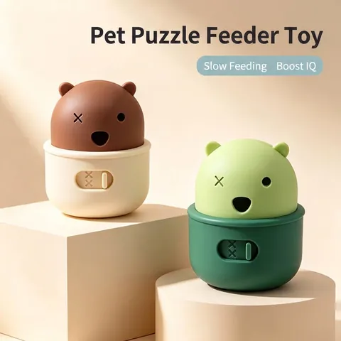 Jouet Interactif Balle Distributrice de Friandises pour Chiens en Forme d'Ours en Silicone pour Entraînement au QI
