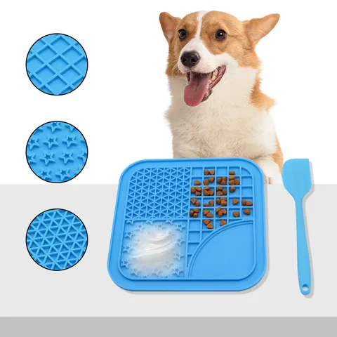 Silicone Pet Slow Feeder Mat With Suction Cups Dog Lick Pad Set With Spatula Anti Choke Pet Feeding Mat For Dogs Cats