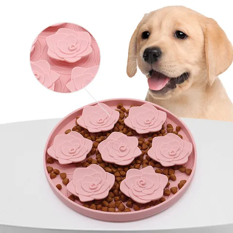 Silicone Pet Lick Mat Slow Feeder For Dogs And Cats Anti-Slip Suction Cup Design Flower Clover Pattern Feeding Mat Pet Bowl Accessory