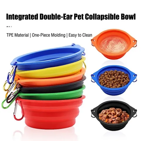 Tragbar Faltbar Pet Bowl Große Kapazität TPE Dual Griffe Hund Katze Fütterung Schüssel Mit Karabiner Outdoor Reise Hundenapf