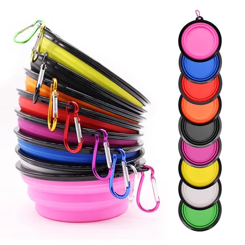 Ciotola Pieghevole per Animali in Silicone Portatile Con Moschettone Contenitore per Acqua e Cibo da Viaggio per Cani e Gatti per Escursioni All'aperto