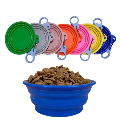 Tragbare Faltbare TPE Haustierschale Zusammenklappbarer Hundewasser Futternapf Mit Karabiner Für Outdoor Reisen Wandern