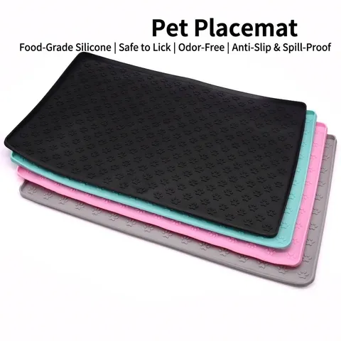 Alfombra de Alimentación de Silicona Antideslizante para Perros Gatos Impermeable Grado Alimenticio Con Bordes Elevados