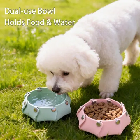 Cuenco Plegable de Silicona para Perros Tazón de Viaje Portátil para Mascotas Gatos y Perros Plato de Comida y Agua Con Botón de Presión
