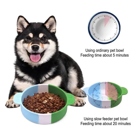 Comedero de Silicona para Alimentación Lenta para Perros y Gatos Tazón Antiahogo Antivuelco Diseño de Bloques de Color