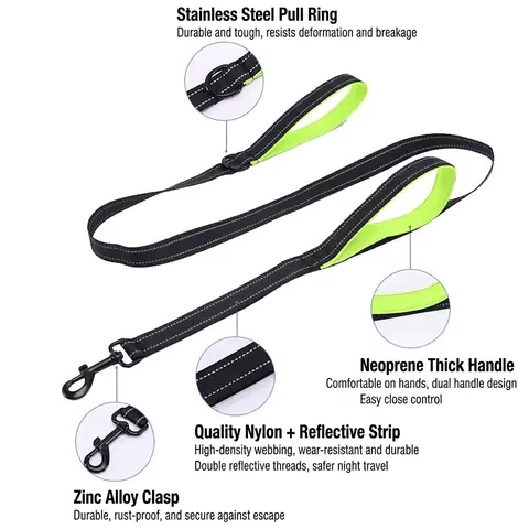 Heavy Duty Nylon Reflective Dog Leash Double Padded Handles For Large Dogs Anti Pull Training Leash For Walking Outdoor Pet Supplies