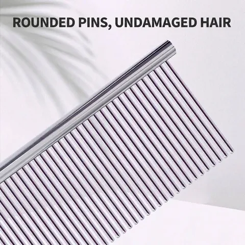 Stainless Steel Pet Grooming Comb For Dogs And Cats Professional De-shedding Tool For Removing Knots Rounded Teeth Hair Brush Silver