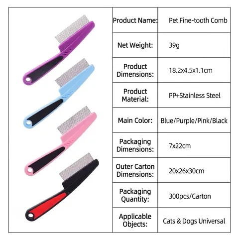 Professional Pet Flea Comb Stainless Steel Fine Tooth Grooming Tool For Cats And Dogs Hair Cleaning Lice Removal Non Slip Handle