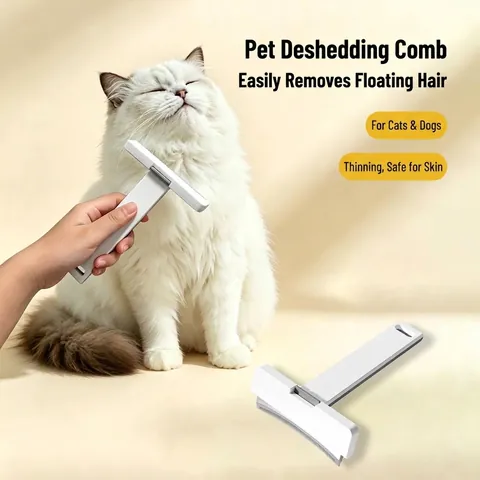 Pet De-shedding Tool Stainless Steel Curved Undercoat Comb For Cats Dogs One-Click Hair Release Grooming Brush ABS Manual Pet Supplies