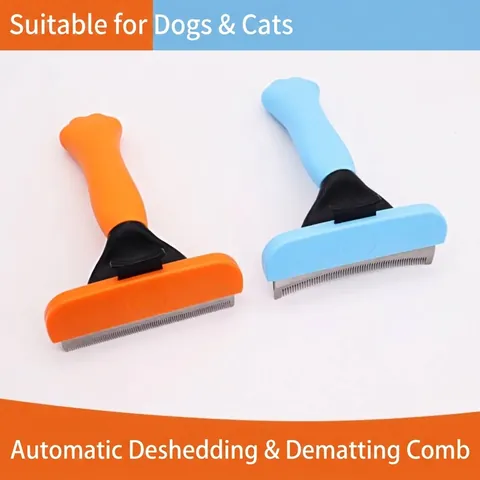 Professional Pet Deshedding Tool Stainless Steel Blade Cat Dog Grooming Comb Hair Removal Brush With Ergonomic Handle Paw Print Design