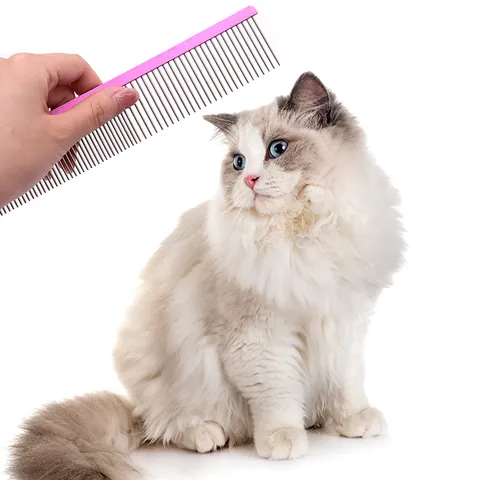 Professional Stainless Steel Pet Grooming Comb For Dogs And Cats Double Sided Sparse Dense Tooth Deshedding Detangling Tool Aluminum Handle Round Head Skin Protection