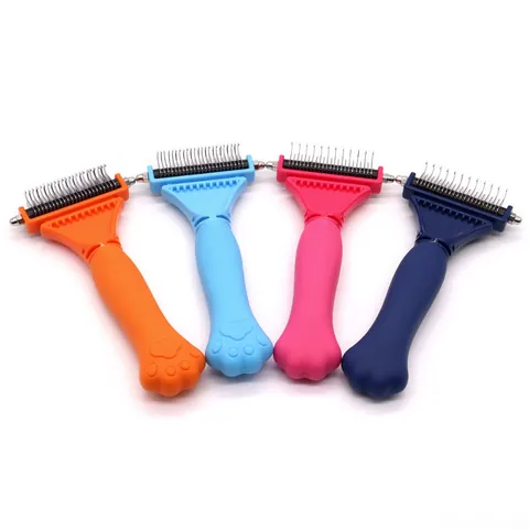 Professional Double Sided Pet Dematting Comb for Dogs and Cats Stainless Steel Grooming Brush for Long Haired Hair Deshedding Tool