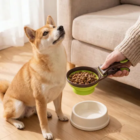 Foldable Silicone Pet Food Scoop With Bag Clip Measuring Cup Portable Long Handle Spoon For Dog Cat Food Sealing Storage