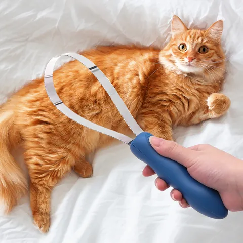 Lama per Toelettatura Seghettata a Doppio Lato in Acciaio Inossidabile per Cani Cavalli Bovini Impugnatura Ergonomica Blu Pettine per Animali
