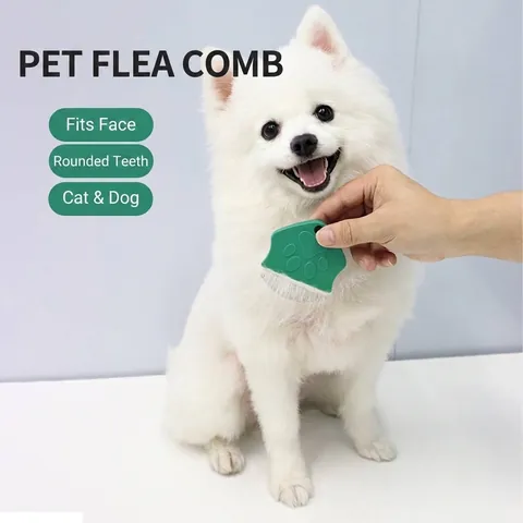 Pet Flea Comb Fine Tooth Stainless Steel Grooming Brush For Cats And Dogs Tear Stain Remover Tool With Paw Print Handle