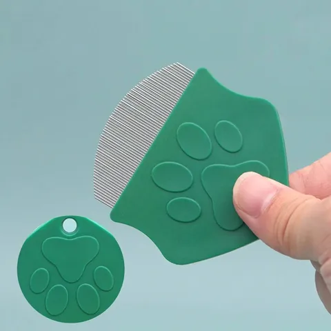 Pet Flea Comb Fine Tooth Stainless Steel Grooming Brush For Cats And Dogs Tear Stain Remover Tool With Paw Print Handle