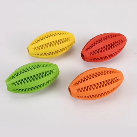 Balle de Jouet de Rugby pour Chien en Caoutchouc Indestructible Multicolore Nettoyage des Dents Résistant aux Morsures Puzzle