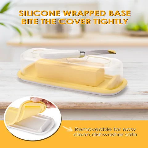 Boîte de Conservation pour Beurre Avec Couvercle Transparent et Couteau en Acier Inoxydable Base en Silicone Sans BPA