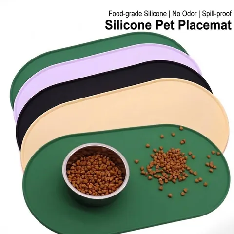 Mantel Individual de Silicona Impermeable para Mascotas Perros Gatos Grado Alimenticio Ovalado Antideslizante Fácil de Limpiar Bandeja de Cuenco