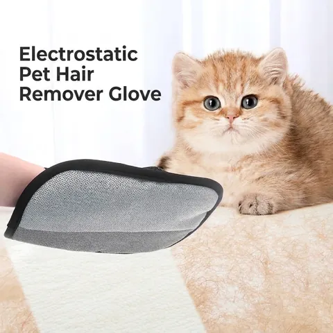 Guante de Limpieza Estático para Mascotas Cinco Dedos Doble Cara Grueso Cepillo de Aseo Masaje para Perros Gatos Limpiador Muebles
