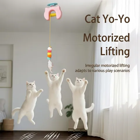 Juguete Yo-Yo Eléctrico de Elevación Automática para Gato Pelota Saltarina Interactiva Inteligente Ejercicio de Juego para Gatos en Interiores Pluma Peluche Carga USB