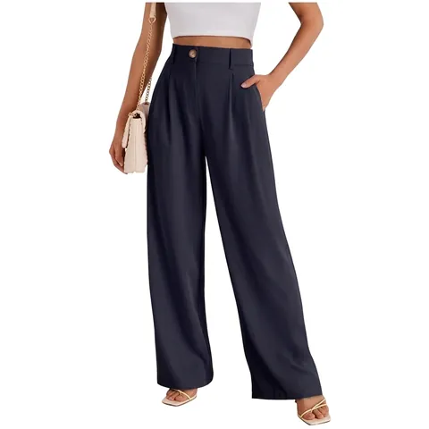 Women High Waist Wide Leg Dress Pants Modal Spandex Business Casual Trousers With Pockets Pleated Office Wear Bottoms