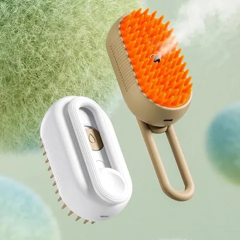 Pettine Elettrico per Messaggio Spray Animali Spazzola a Vapore 3 In 1 per Gatti Cani Toelettatura Pulizia Ricaricabile in Silicone