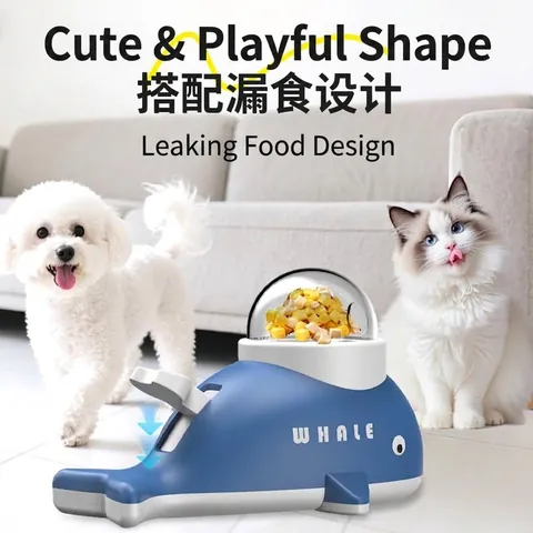 Jouet Distributeur de Nourriture Interactif pour Animaux Forme de Baleine Canard Puzzle Mangeoire Lente pour Chats Chiens