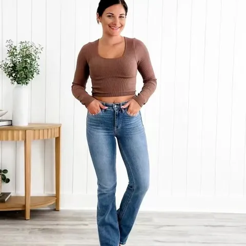 Jean Micro Flare Taille Haute Pour Femme Pantalon En Denim Extensible Épais Coupe Bootcut Rétro Délavé Slim Fit Avec Poches