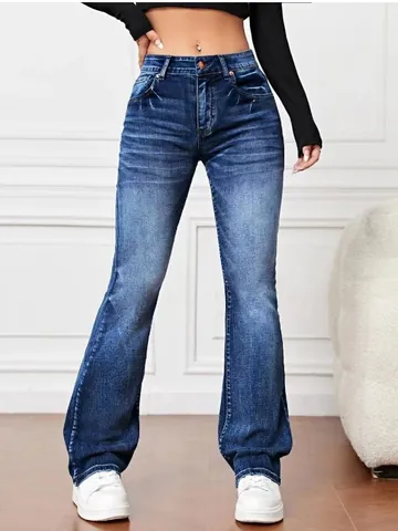 Women High Waist Flare Jeans Slim Fit Denim Flared Pants Washed Stretch Skinny Bell Bottom Jeans For Women Fashion Streetwear