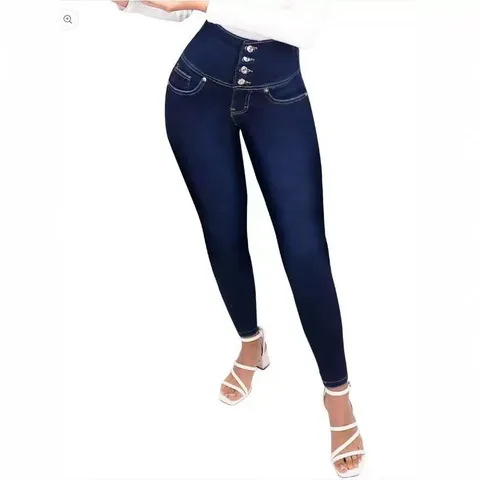 Vaqueros Skinny de Cintura Alta Levantacola para Mujer con 4 Botones Denim Spandex Pantalones de Lápiz Moldeadores