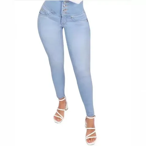 Vaqueros Skinny de Cintura Alta Levantacola para Mujer con 4 Botones Denim Spandex Pantalones de Lápiz Moldeadores